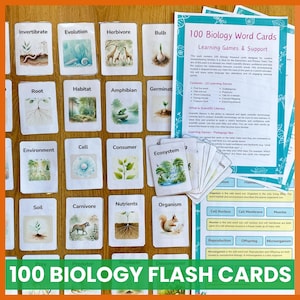 Cartões de Biologia - 100 palavras-chave - 5 a 12 anos - Recurso criado pelo professor - Jogo de cartas de ciências para impressão