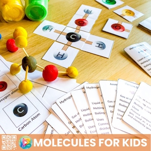 Lección de moléculas - Tutorial y hoja de trabajo - Estructura química y enlaces - Actividad STEM - Actividades con plastilina - Educación en el hogar Imprimible