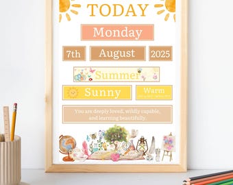 Kids Day Calendar - Morning Board for Homeschooling - Chart & Cards - Montessori Today Board - Encouragements and Affirmations
