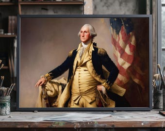 George Washington Oil Portrait, Hand‑Painted General Washington Canvas, Revolutionary War Leader Wall Art, Patriotic Historical Gift Artwork