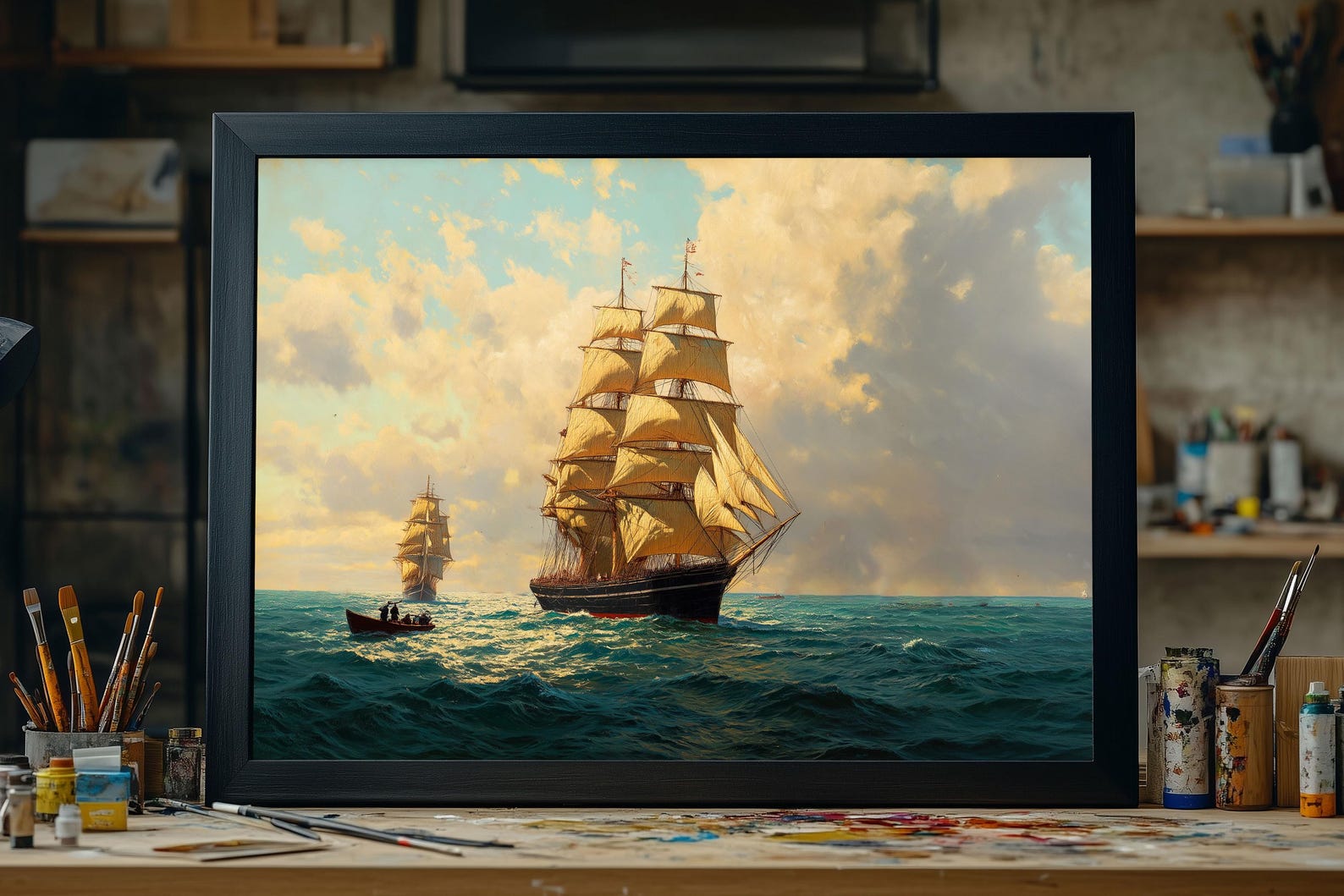 19th Century Sailing Ship Oil Painting, Hand Painted Maritime Canvas ...