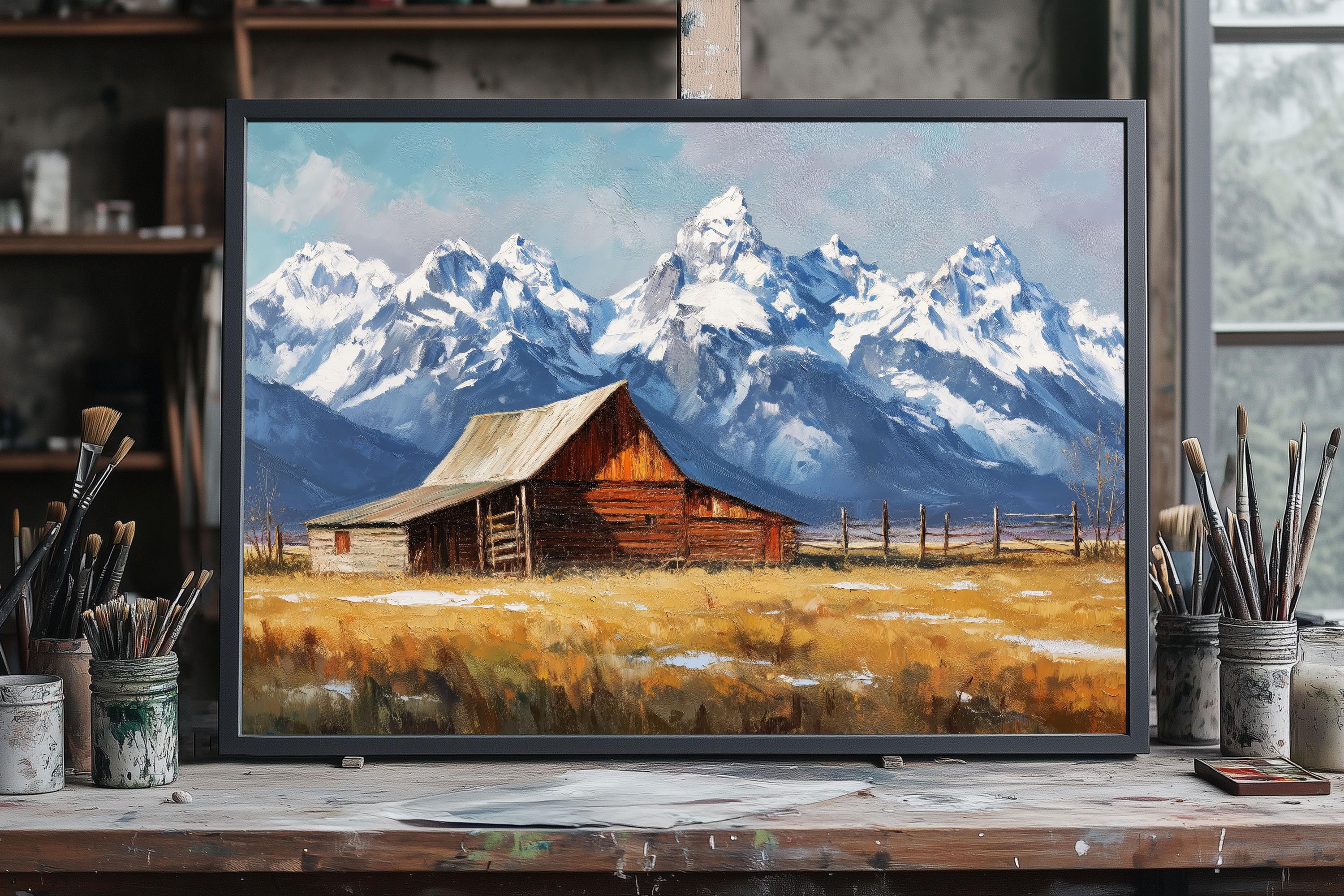Handgemachtes Ölgemälde, Holzscheune gegen Teton Palette Leinwand,  rustikale Berglandschaft Kunst, Grand Teton Wanddekor, westliche  Bauernhauskunst - Etsy Österreich, image size:3000x2000