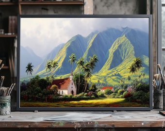 Handgemachtes Ölgemälde, West Maui Berge Leinwand, Hawaiianische Landschaftskunst, Tropische Bergwanddekor, authentische Maui Bergmalerei