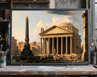 The Pantheon, Handpainted Oil Painting Canvas Wall Art, Rome Architecture Fine Art, Ancient Roman Landmark, Historic Italian Home Decor