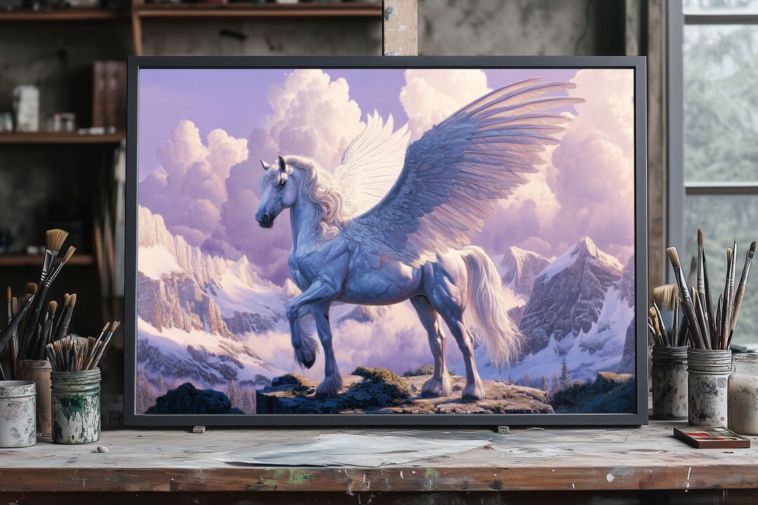 Majestic White Pegasus in Fantasy Landscape, Fine Art Mythical Winged ...