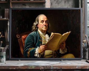 Benjamin Franklin Oil Painting Portrait, Founding Father Wall Art, Historical American Décor, Vintage Style Canvas, Enlightenment Figure Art