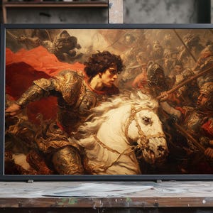 Fine Art Oil Painting Alexander the Great Classic Style, Historical Warrior Portrait, Majestic Conqueror Canvas, Classical Hero Atmosphere
