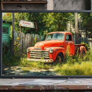 Abandoned Rustic Truck Oil Painting, Vintage Farm Vehicle Fine Art, Weathered Pickup Portrait, Nostalgic Country Wall Art, Rustic Landscape