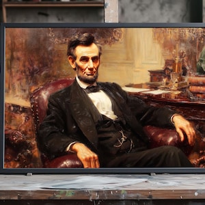 Abraham Lincoln Presidential Oil Portrait, Hand‑Painted US President Art, Historic 16th President Wall Decor, Patriotic Heritage Painting