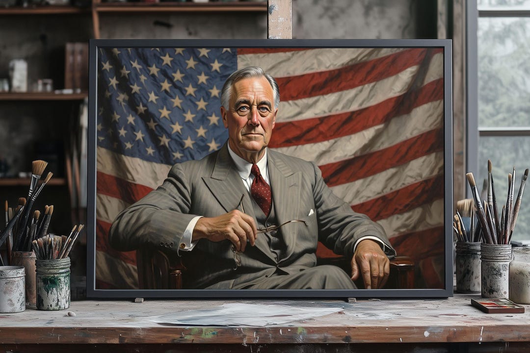 Franklin D Roosevelt Oil Painting Portrait, Hand‑painted FDR Canvas ...