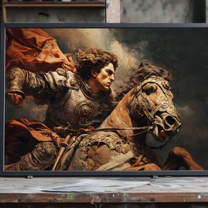 Oil Painting Alexander the Great Horse Portrait, Fine Art Historical Warrior, Majestic Conqueror Canvas, Classical Hero Atmosphere, Oil Art