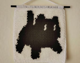 Customizable Crochet Wall Tapestry Silly Spooky Cat - Halloween Hanging Decor