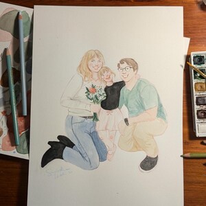 Custom Hand-Painted Watercolor Family Portrait