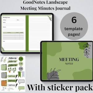 Digital Meeting Notes Template, Meeting Minutes, Meeting Agenda, Business Note Taking, Compatible with Goodnotes Notability Meeting Notebook