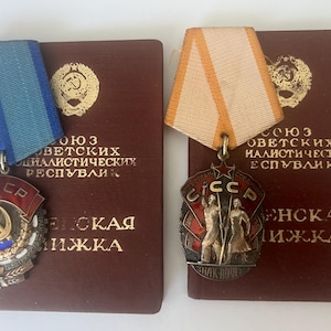 USSR Orden Badge of Honour and Arbets Red Banner with certificates. CCCP award artifact