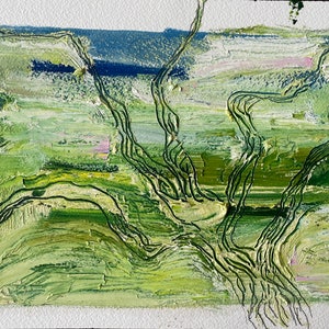 oryginalny olej w sztabce i ołówek na papierze, Noyack Sag Harbour, 2012, 10x7 cali
