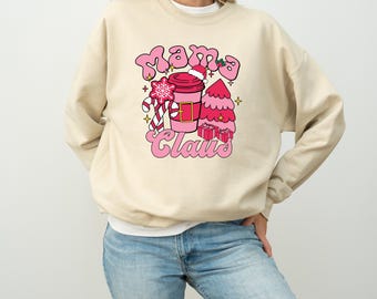Sudadera navideña para mamá, regalo para mamá, regalo de Navidad, sudadera navideña para madres, sudadera navideña rosa con lazo coqueto para mamá