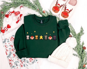 Stardew Valley Cats Christmas Sweater, Pixel Cats, Cozy Gaming Xmas Sweater, Stardew Valley Gift, Stardew Valley Holiday, Gift for Gamer
