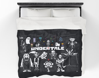 Manta de terciopelo inspirada en Undertale, manta Deltarune, Sans, manta Papyrus, ruta pacifista, ruta genocidio, manta gamer, juego