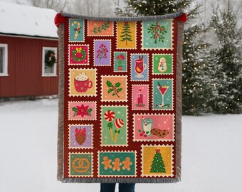 Christmas Woven Blanket, Christmas Vintage Blanket, Holiday Blanket, Christmas Gift, Vintage Plaid Christmas Blanket, Gift for Home, XMAS