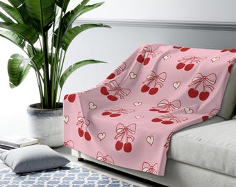 Manta de San Valentín, regalo de San Valentín, regalo de aniversario, manta rosa, regalo coqueto, manta de cereza, regalos para novia, romántico