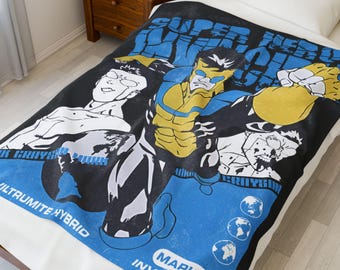 Invincible Comic Blanket, Invincible Apparel, Mark Grayson, Atom Eve, Omni Man, Invincible Decor