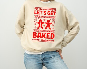 Sudadera navideña "Let's Get Baked", suéter navideño retro divertido, camiseta navideña divertida, camiseta navideña, regalo navideño divertido, Navidad