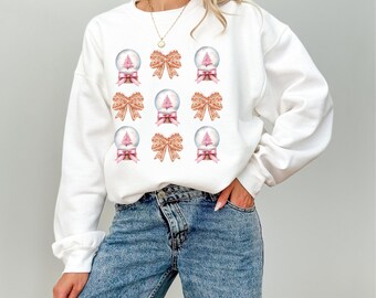 Suéter navideño coqueto, camisa navideña con bola de nieve, regalo de Navidad, camisa de fiesta, manga larga navideña, suéter navideño femenino, moda navideña