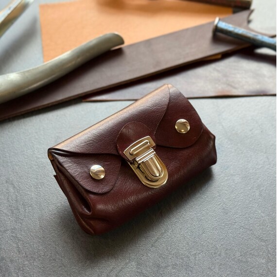 Retro Leder Geldbeutel 70er Jahre Stil – Vintage Portemonnaie klein, Lederbörse Herren Damen, handgemacht Geschenk, Geldbörse, 70s