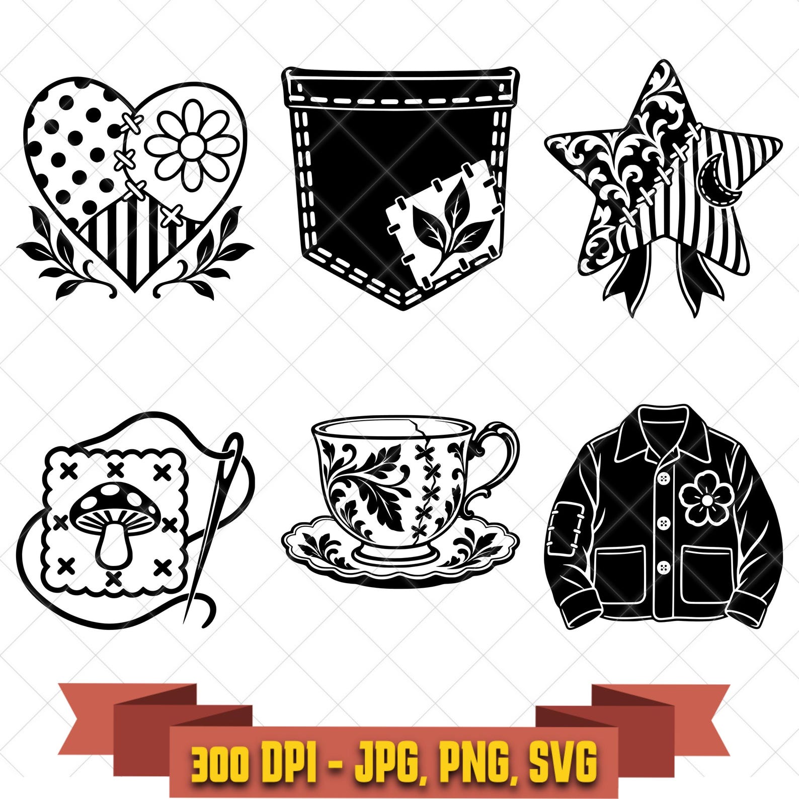 Repaircore SVG Bundle, 6 Visible Mending Patchwork and Stitching Designs, PNG JPG in the Decorative Elements collection by KleanKutChaos.