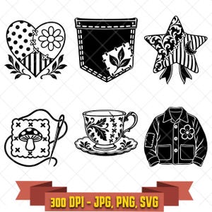 Repaircore SVG Bundle, 6 Visible Mending Patchwork and Stitching Designs, PNG JPG