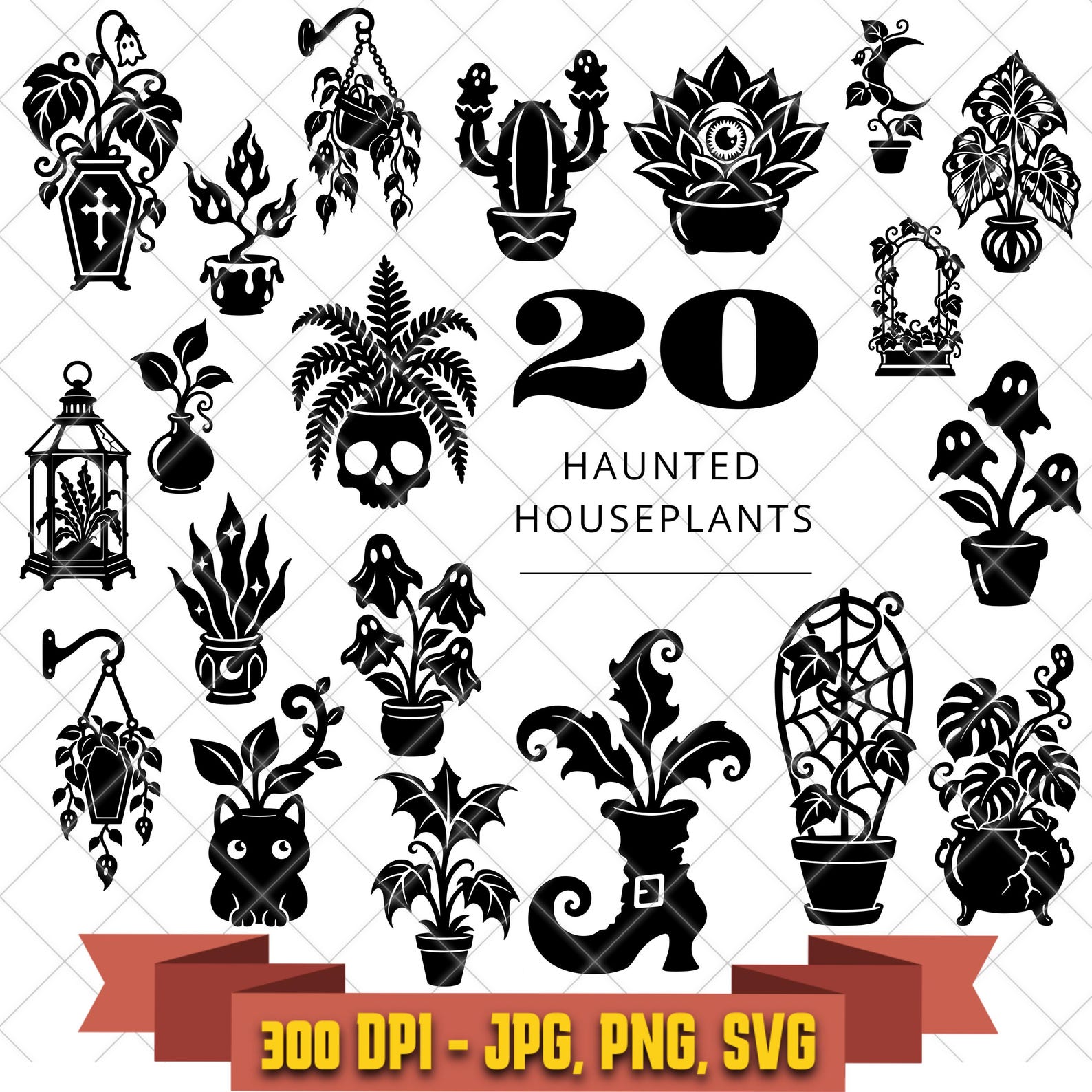 20 Haunted Houseplants SVG Bundle, Gothic Botanicals, Spooky Plants in the Decorative Elements collection by KleanKutChaos.