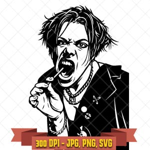 Yungblud SVG, black and white pop punk singer illustration yelling with lollipop clipart for Cricut and music fan crafts