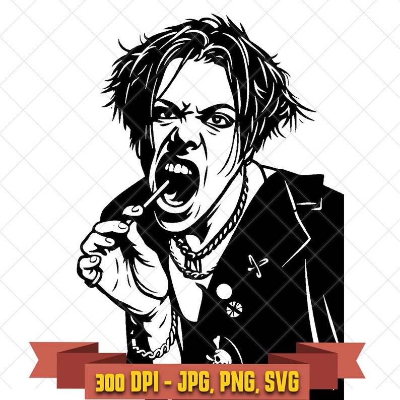 Yungblud SVG, black and white pop punk singer illustration yelling with lollipop clipart for Cricut and music fan crafts