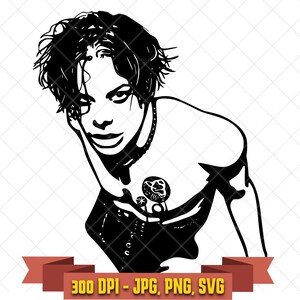 Yungblud SVG, black and white pop punk singer illustration leaning forward with necklace clipart for Cricut and music fan crafts