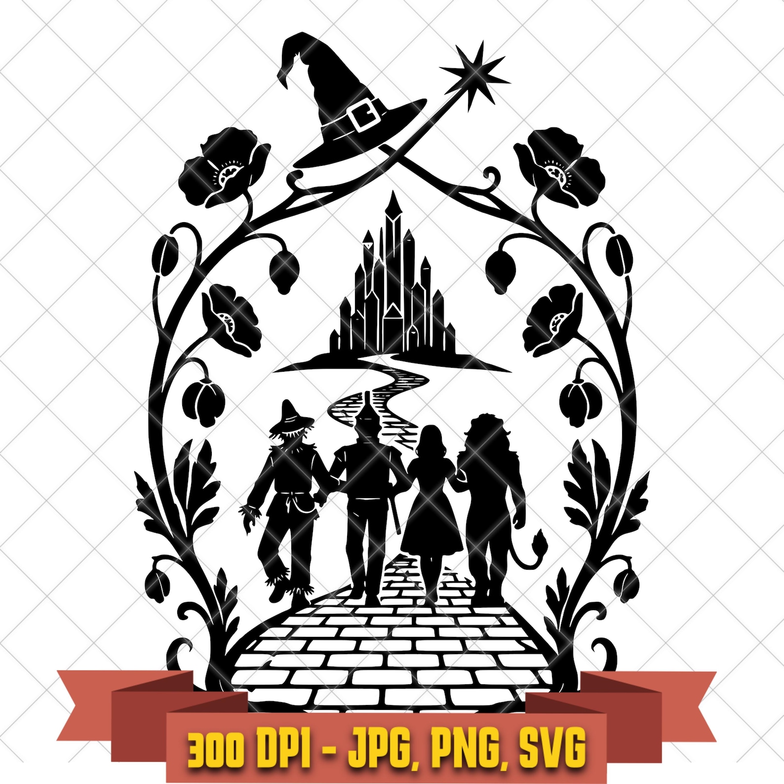 Wizard of Oz Friends SVG, Yellow Brick Road and Witch Hat Cut File in the Fantasy collection by KleanKutChaos.