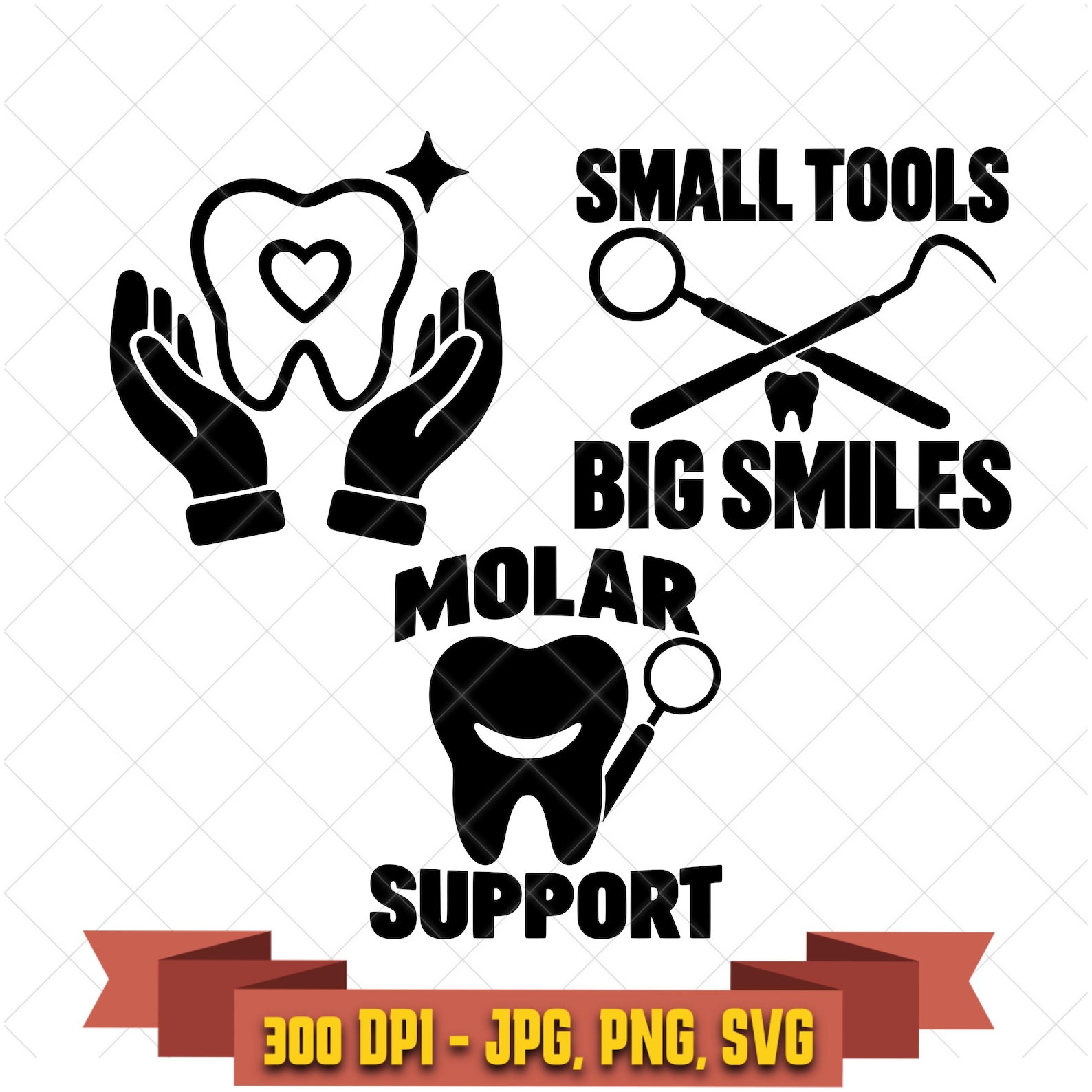 Dentist SVG Bundle, 3 Dental Care Designs, Tooth and Molar Illustrations, PNG JPG in the Business Graphics collection by KleanKutChaos.