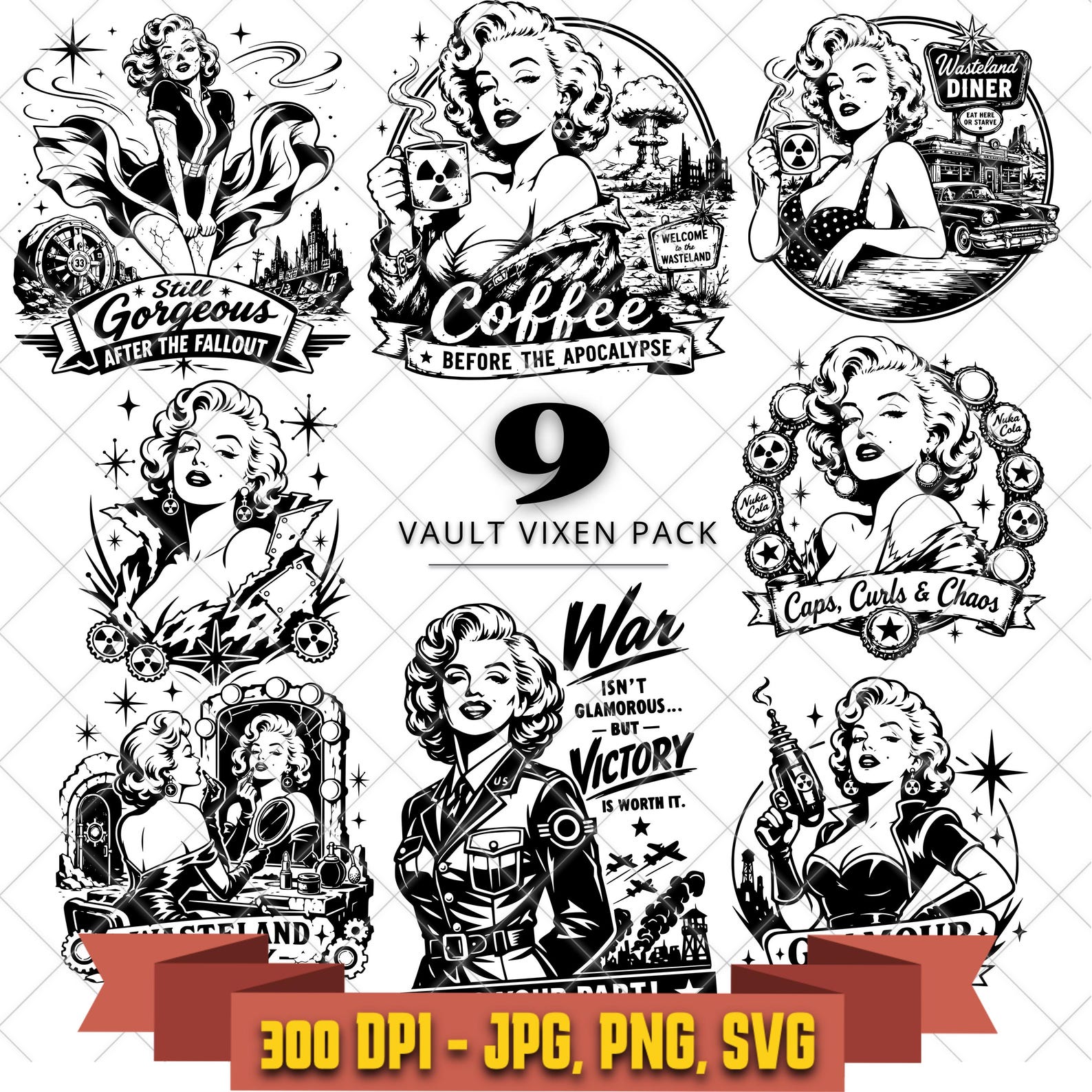 Marilyn Monroe Wasteland SVG Bundle, Retro Apocalypse Pinup Cut Files in the Marilyn Monroe collection by KleanKutChaos.