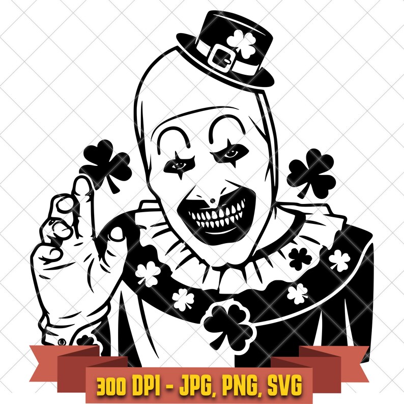 Horror clown dressed as a St. Patrick's Day leprechaun
