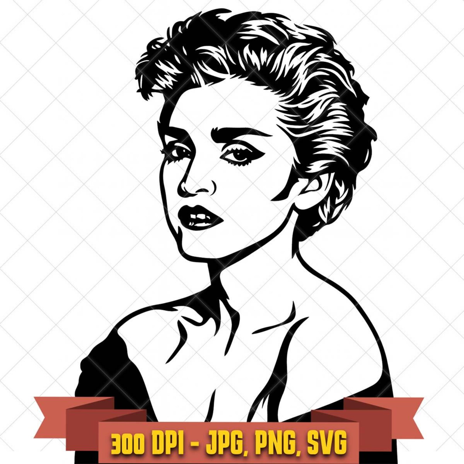 Elegant Madonna SVG | Retro Black and White Silhouette in the Music Artists collection by KleanKutChaos.