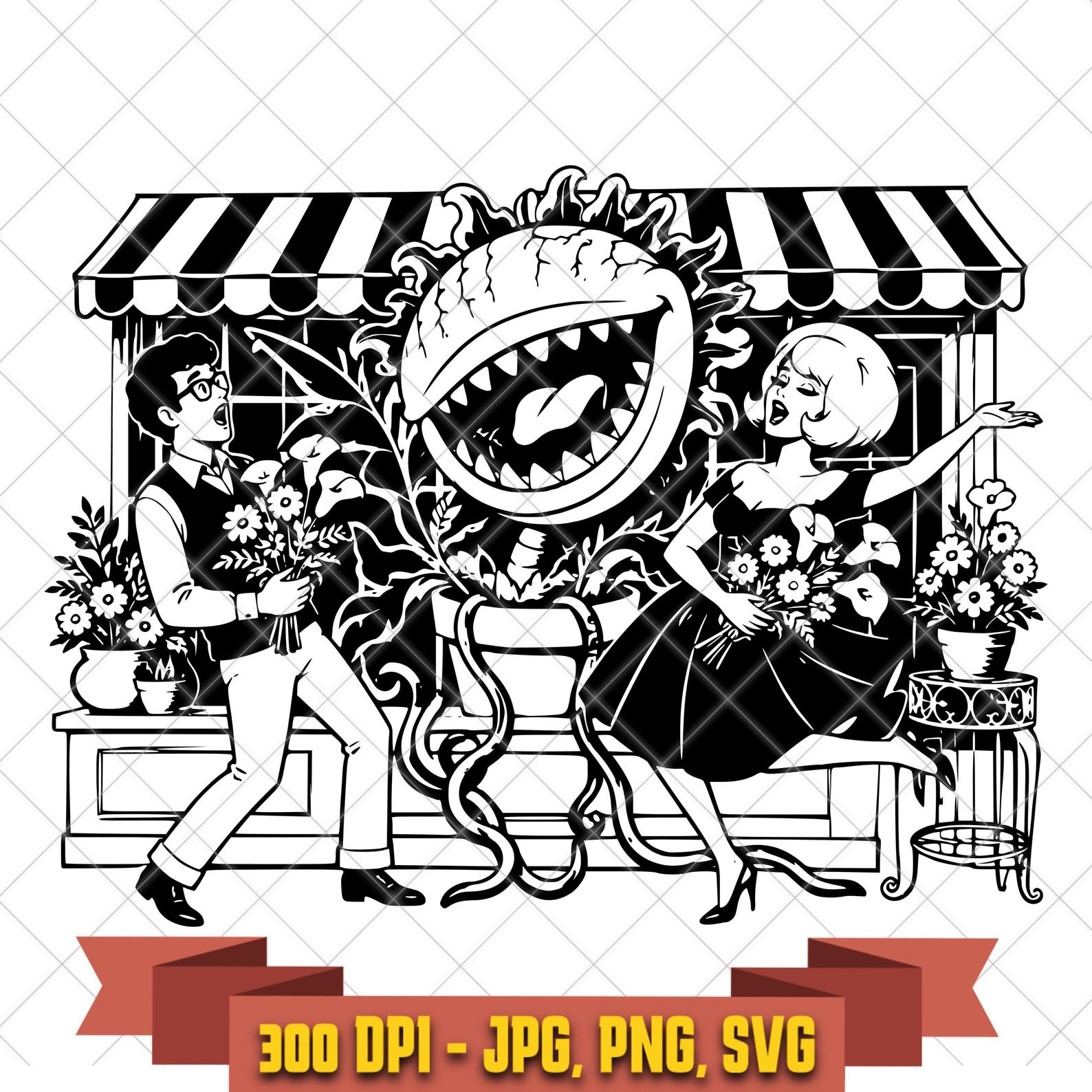 Little Shop of Horrors SVG, Audrey II Flower Shop Scene Cut File in the Horror/Halloween collection by KleanKutChaos.