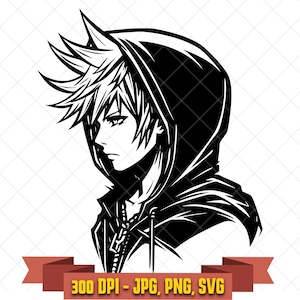 Roxas Kingdom Hearts SVG PNG JPG, archivo de corte para videojuegos de anime (descarga digital)