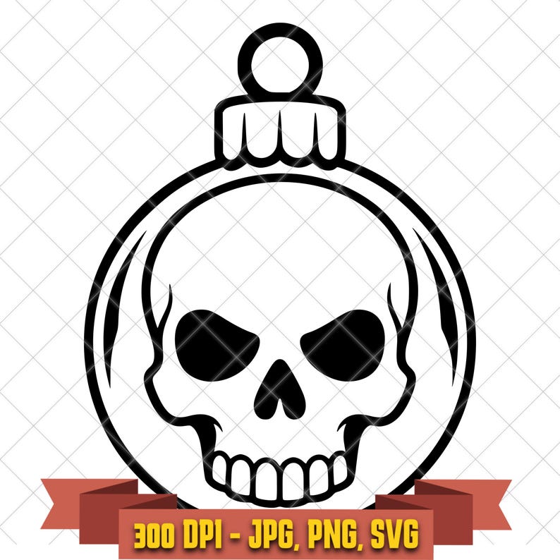 Black-and-white Gothic Christmas ornament cut files with skulls, candle lanterns, crescent moons, holly, roses, keys, and ornate snowflakes
