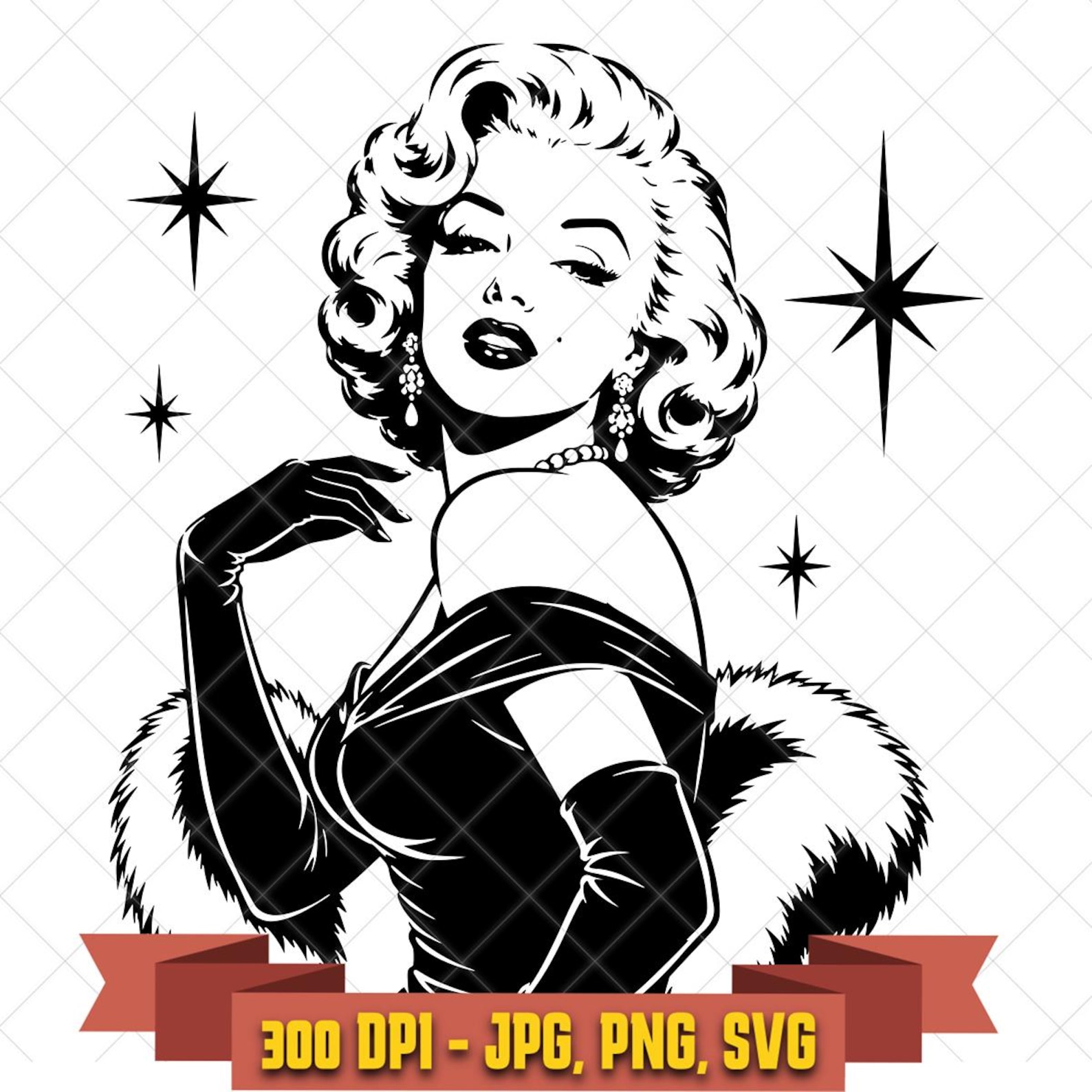 Marilyn Monroe Portrait SVG, Vintage Glam Hollywood Silhouette Cut File in the Marilyn Monroe collection by KleanKutChaos.