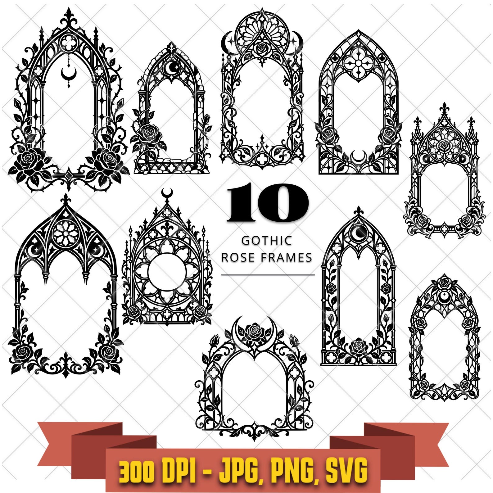 Protected listing preview for the Gothic rose frames bundle.