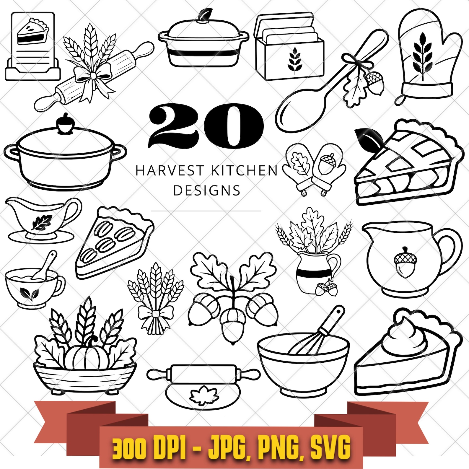 20 Harvest Kitchen SVG Bundle, Fall Baking, Pumpkin Pie, Thanksgiving Clipart in the Decorative Elements collection by KleanKutChaos.