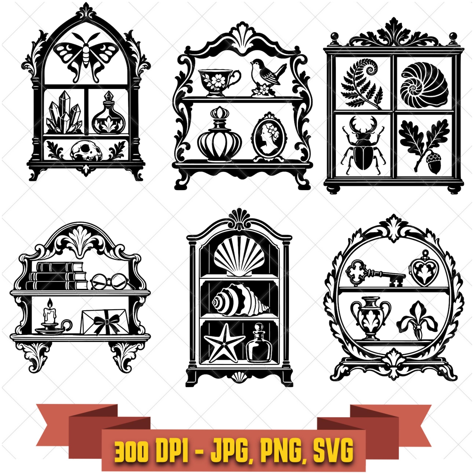 Curated Clutter SVG Bundle, 6 Tiny Treasure Designs, Collected Object Illustrations, PNG JPG in the Decorative Elements collection by KleanKutChaos.