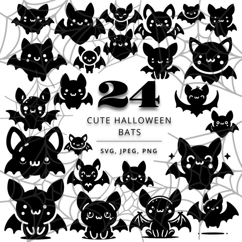 Twenty-four cute black Halloween bat cut-file designs