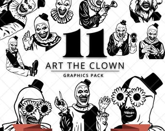 Art the Clown Bundle | Terrifier Inspired Horror Clipart | 11 Designs | PNG JPG SVG | Digital Download | Halloween Creepy Clown Graphics