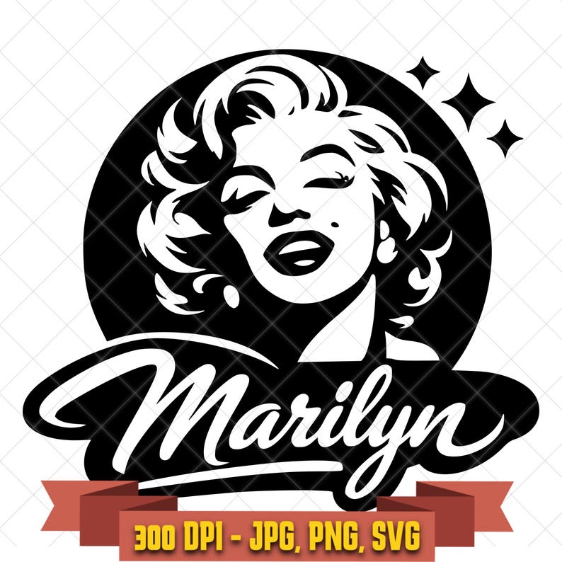 Black and white Marilyn Monroe silhouette design for vinyl cutting and digital download